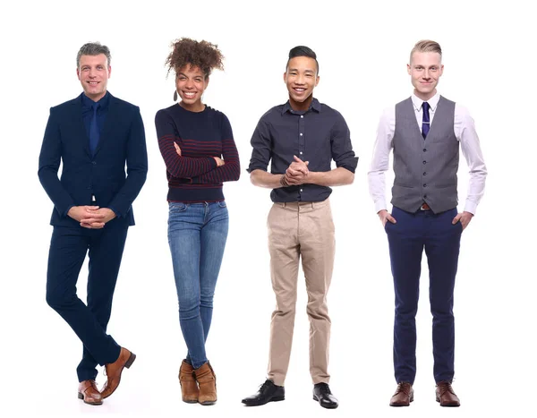 Conjunto Pessoas Multi Étnicas Está Posando Fundo Branco — Fotografia de Stock