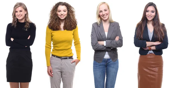 Mulheres Inter Raciais Está Posando Fundo Branco — Fotografia de Stock