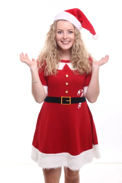 Happy Blonde Girl Christmas Costume Stock Picture