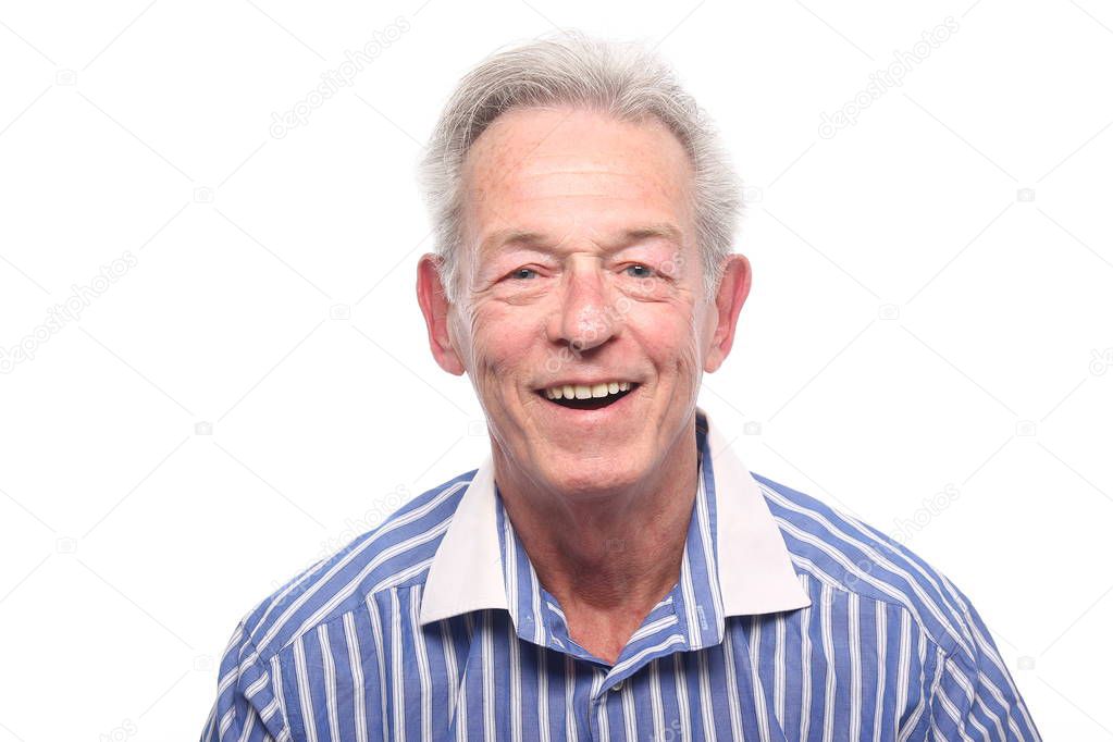 Old caucasian man is smiling