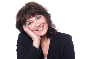 Mutlu kadın beyaz arka planda