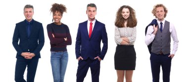 Çok ırklı insanlar kümesi beyaz arka plan üzerinde poz