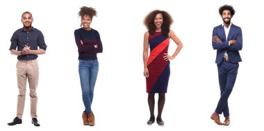 Afro-Amerikan erkek ve kadın beyaz arka plan üzerinde poz