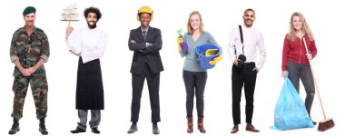 Farklı mesleklere sahip çok ırklı insanlar kümesi