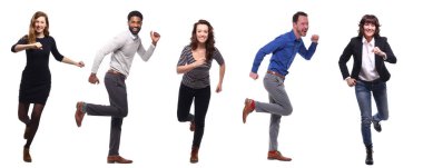 Çok ırklı insanlar kümesi beyaz arka plan üzerinde poz