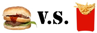 Beyaz arka planda sandviç v.s. kızartması