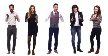 Set of multi-ethnic people is posing on white background clipart