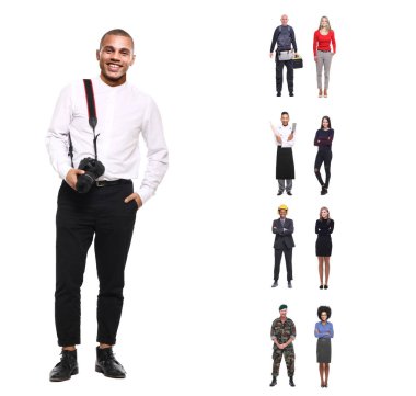 Arka planda farklı çok etnik insanlarla fotoğraf çekmek