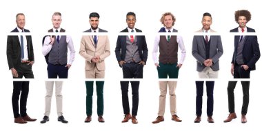 Beyaz arka planda çok ırklı erkek seti