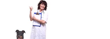 Köpek ile yetişkin kafkas kadın veteriner doktor