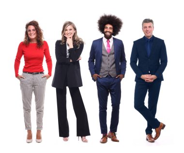 Çok ırklı insanlar kümesi beyaz arka plan üzerinde poz