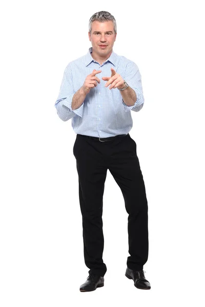 Yetişkin Beyaz Adam Bir Şey Işaret Ediyor — Stok fotoğraf