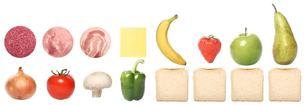 Набор Различных Продуктов Питания Белом Фоне — стоковое фото