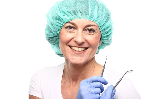 Dentista Feminina Boné Médico — Fotografia de Stock