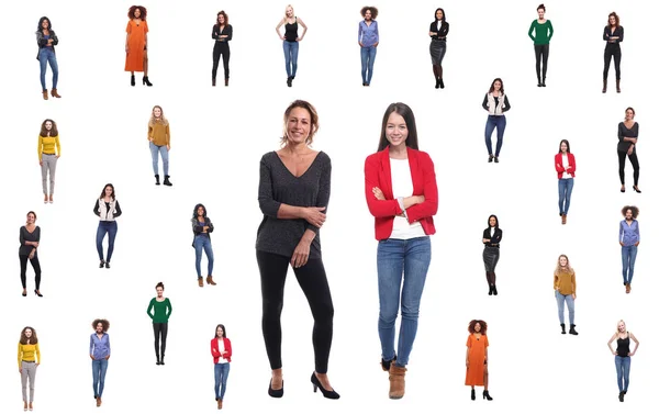 Conjunto Mujeres Multirraciales Diferentes Edades Sobre Fondo Blanco — Foto de Stock