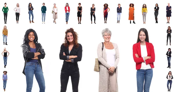 Set Donne Multirazziali Diverse Età Sfondo Bianco — Foto Stock