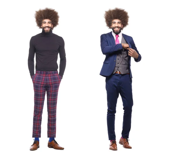 Hombre Afroamericano Diferentes Poses Sobre Fondo Blanco —  Fotos de Stock