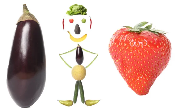 Human Vegetables Fruits Eggplant Strawberry — Stock Photo, Image