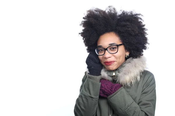 Mulher Afro Americana Bonita Óculos — Fotografia de Stock