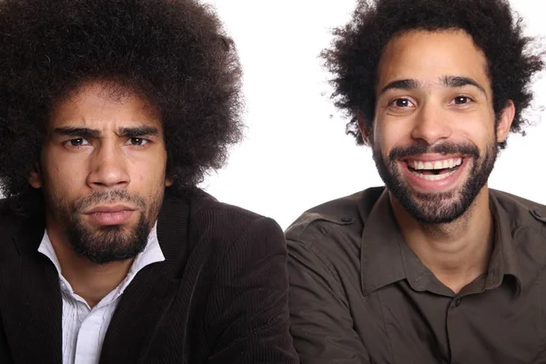 Dois Homens Negros Posando Fundo Branco — Fotografia de Stock