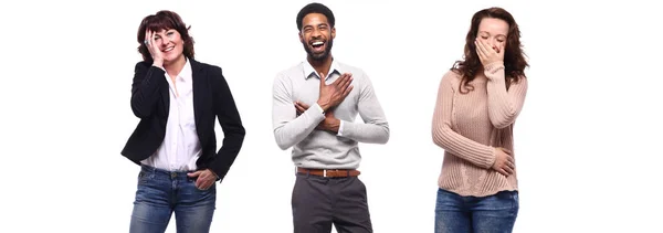 Conjunto Personas Multiétnicas Posando Sobre Fondo Blanco — Foto de Stock