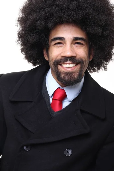 Happy Black Man Posing White Background — Stock Photo, Image