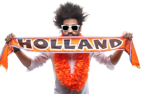 Glücklicher Schwarzer Hollandfan Brille Mit Schal — Stockfoto