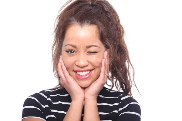 Menina Bonita Está Piscando Sorrindo — Fotografia de Stock