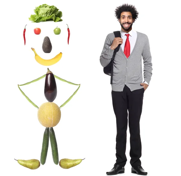 Human Vegetables Fruits Afro American Student — Stock Photo, Image