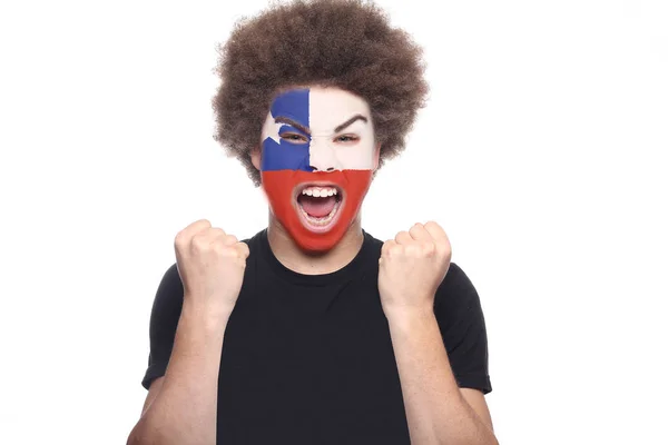 Black Man Screaming Est Fan Avec Drapeau Chili Sur Son — Photo