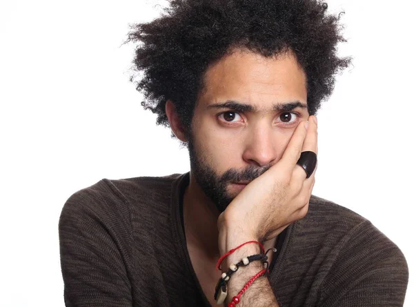 Hombre Negro Serio Sobre Fondo Blanco — Foto de Stock