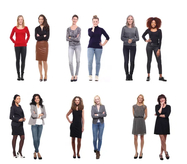 Interraciale Vrouwen Poseren Witte Achtergrond — Stockfoto