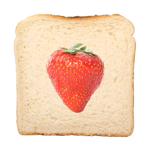 Aardbei Een Stuk Brood Witte Achtergrond — Stockfoto