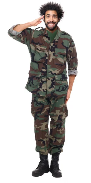 Svart Soldat Militær Uniform Hilser – stockfoto