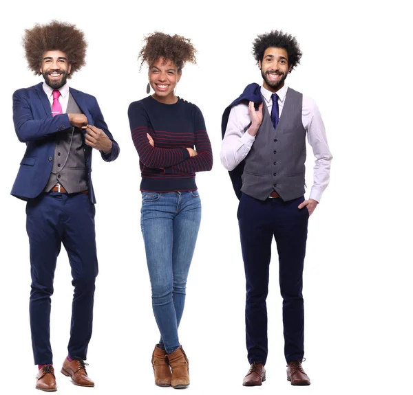 Homens Mulheres Está Posando Fundo Branco — Fotografia de Stock