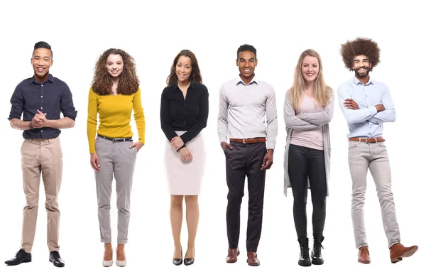 Ensemble Personnes Multi Ethniques Pose Sur Fond Blanc — Photo