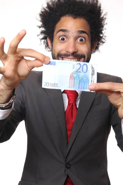 Zwarte Zakenman Met Euro Biljet — Stockfoto