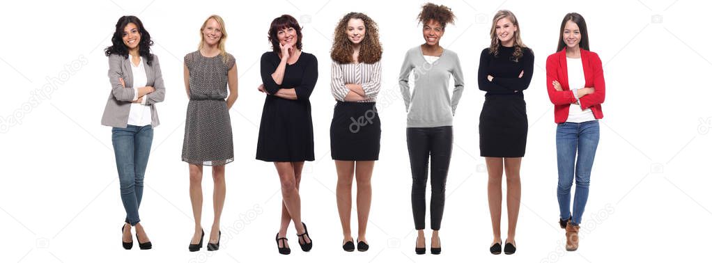 Interracial women is posing on white background