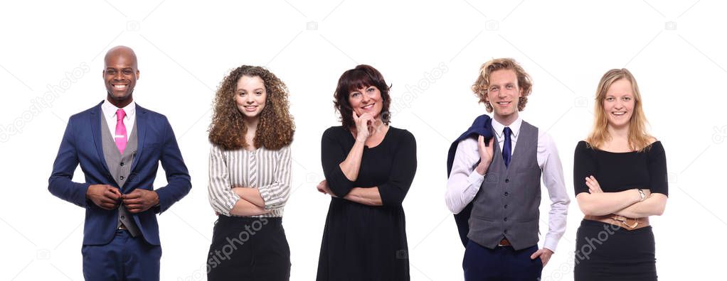 Set of multi-ethnic people is posing on white background