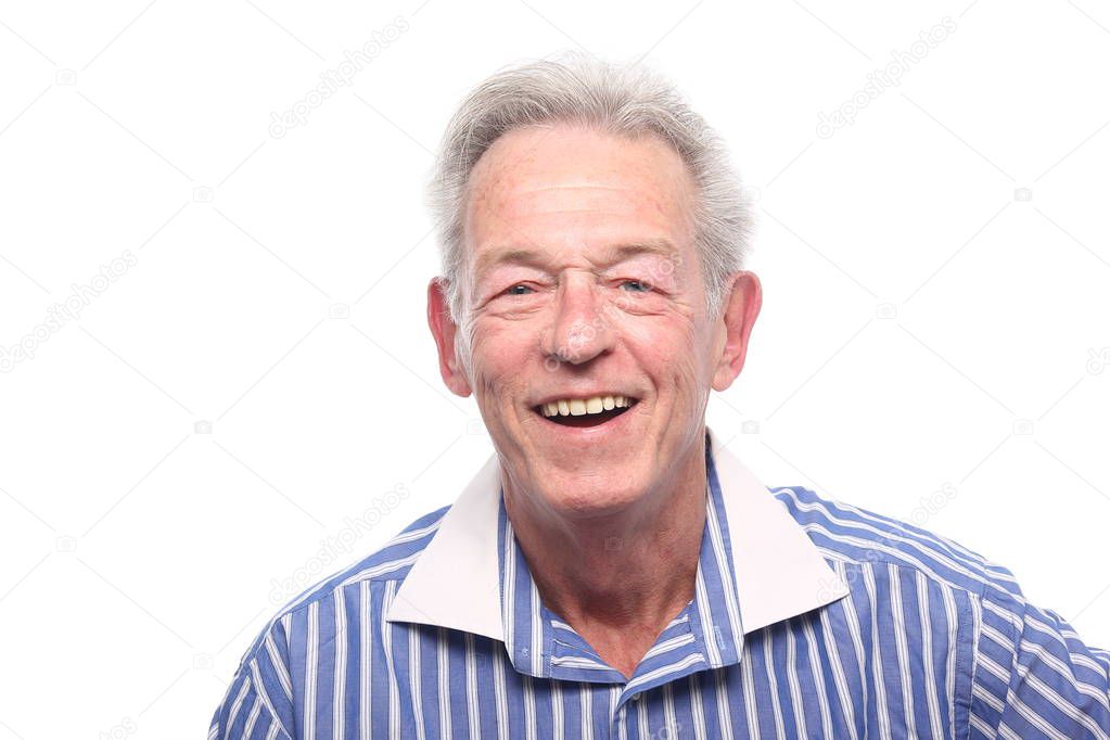 Old caucasian man is smiling