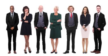 Çok ırklı insanlar kümesi beyaz arka plan üzerinde poz