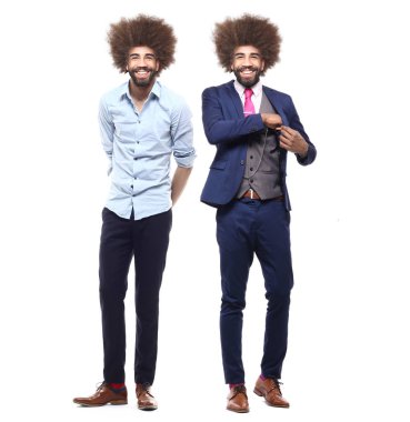 Beyaz arka planda farklı pozlar Afro-Amerikan adam