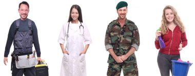 Farklı mesleklere sahip çok ırklı insanlar kümesi