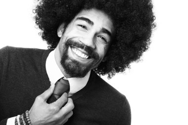 Pozitif afro işadamı, siyah ve beyaz