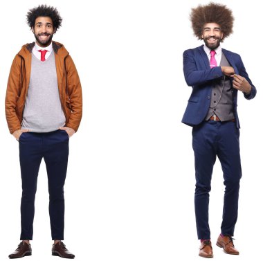 Beyaz arka plan üzerinde afro-Amerikan erkek seti