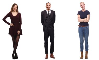 Erkek ve kadın beyaz arka planda poz