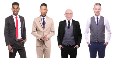 Beyaz arka planda çok ırklı erkek seti