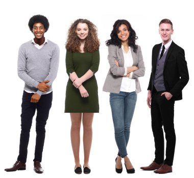 Çok ırklı insanlar kümesi beyaz arka plan üzerinde poz