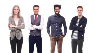 Çok ırklı insanlar kümesi beyaz arka plan üzerinde poz