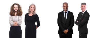 Çok ırklı insanlar kümesi beyaz arka plan üzerinde poz